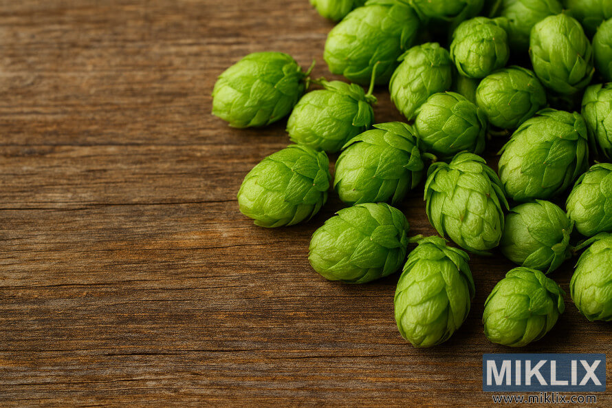 Svježi ÄeÅ¡eri hmelja Tettnanger na rustikalnoj drvenoj povrÅ¡ini Svježi ÄeÅ¡eri hmelja Tettnanger na rustikalnoj drvenoj povrÅ¡ini