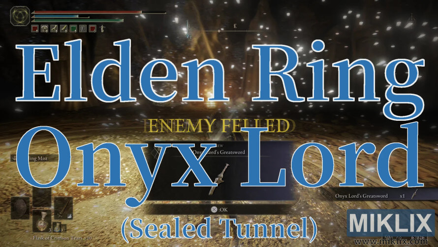 Elden Ring screenshot showing Onyx Lord defeated in the Sealed Tunnel. Elden Ring screenshot showing Onyx Lord defeated in the Sealed Tunnel.