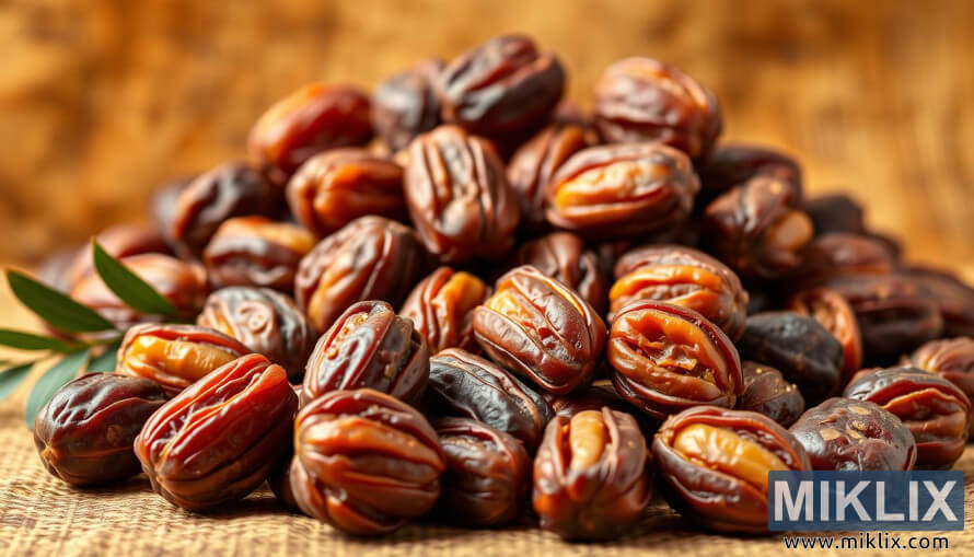 Tihožitje zrelih jantarnih datljev na rustikalni površini, mehko osvetljeno, da poudari teksturo in naravno bogastvo. Tihožitje zrelih jantarnih datljev na rustikalni površini, mehko osvetljeno, da poudari teksturo in naravno bogastvo.