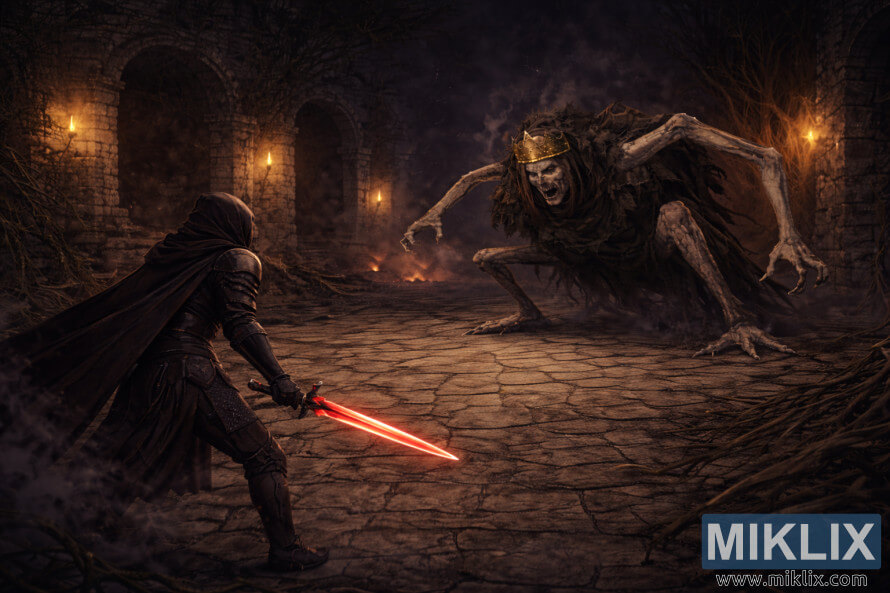 ÐбÑиÑнÑй Ñан-аÑÑ Ð² жанÑе Ñемного ÑÑнÑези по моÑивам Elden Ring, изобÑажаÑÑий ÐÑквеÑненного Ñо ÑÐ¿Ð¸Ð½Ñ Ñлева, Ñ Ð¼ÐµÑом, ÑвеÑÑÑимÑÑ ÐºÑаÑнÑм, напÑоÑив пÑиÑевÑего ÐоÑолевÑкого ÐÑизÑака в оÑвеÑеннÑÑ
Ñакелами ÑÑинаÑ
ÐоÑолевÑкого ЦаÑÑÑва. ÐбÑиÑнÑй Ñан-аÑÑ Ð² жанÑе Ñемного ÑÑнÑези по моÑивам Elden Ring, изобÑажаÑÑий ÐÑквеÑненного Ñо ÑÐ¿Ð¸Ð½Ñ Ñлева, Ñ Ð¼ÐµÑом, ÑвеÑÑÑимÑÑ ÐºÑаÑнÑм, напÑоÑив пÑиÑевÑего ÐоÑолевÑкого ÐÑизÑака в оÑвеÑеннÑÑ
Ñакелами ÑÑинаÑ
ÐоÑолевÑкого ЦаÑÑÑва.