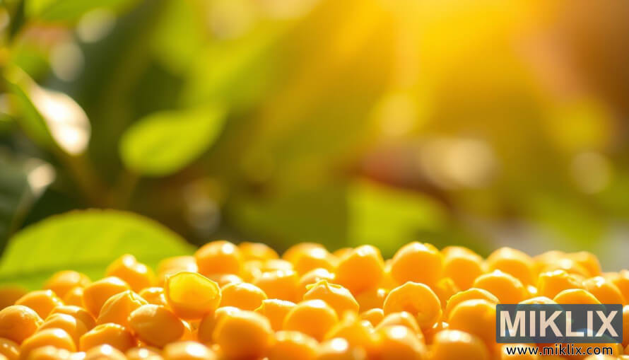 BliÅ¾nji posnetek zlate ÄiÄerike pod toplo svetlobo z zelenim ozadjem.