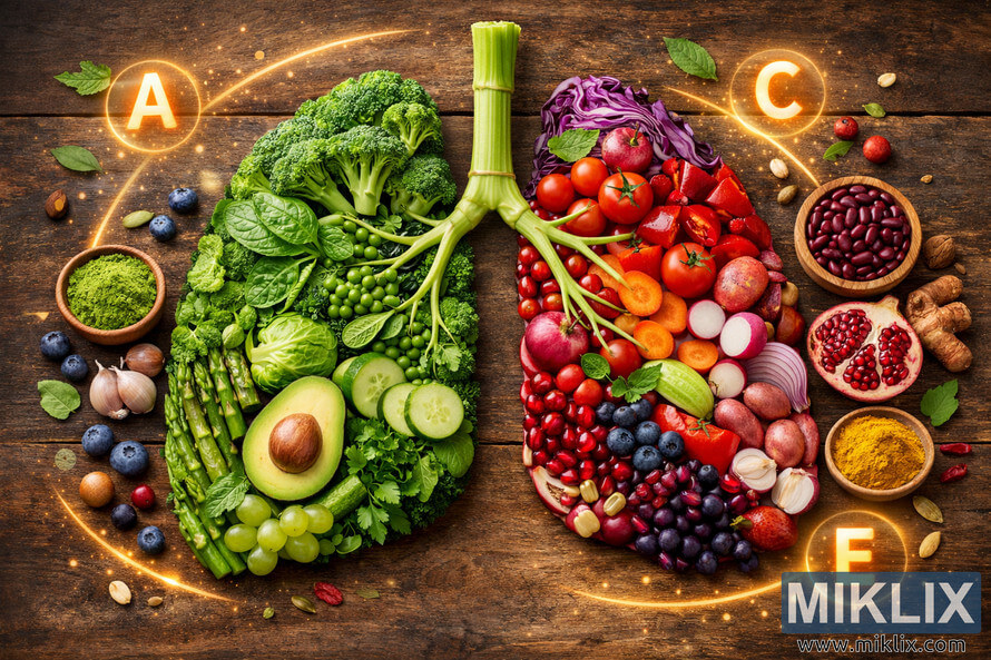 Artistic composition of lungs made from colorful vegetables and fruits symbolizing antioxidants and lung health. Artistic composition of lungs made from colorful vegetables and fruits symbolizing antioxidants and lung health.