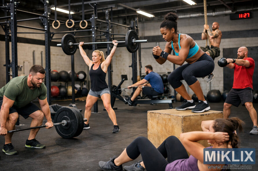 Iqembu labadlali abenza izivivinyo ezahlukene ze-CrossFit ngesikhathi esisodwa ngaphakathi kwejimu yesitayela sezimboni, okuhlanganisa ukuphakamisa izinsimbi, ukugxuma ngebhokisi, ukugwedla, ukushintshashintsha kwe-kettlebell kanye nokukhwela izintambo.