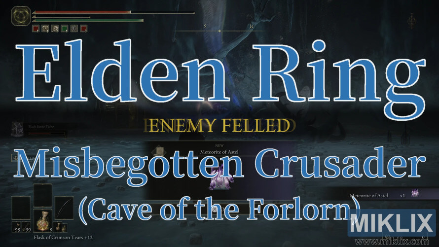 Elden Ring screenshot showing “Enemy Felled” after defeating the Misbegotten Crusader in the Cave of the Forlorn. Elden Ring screenshot showing “Enemy Felled” after defeating the Misbegotten Crusader in the Cave of the Forlorn.