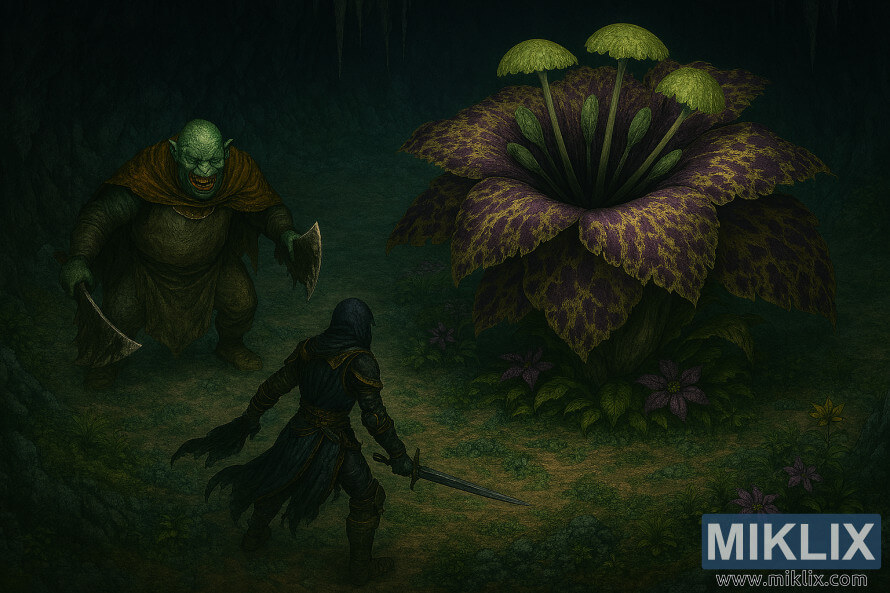 Isithombe sesitayela se-anime se-landscape sika-Omenkiller obhekene ne-Tarnished no-Miranda the Blighted Bloom esivela phezulu