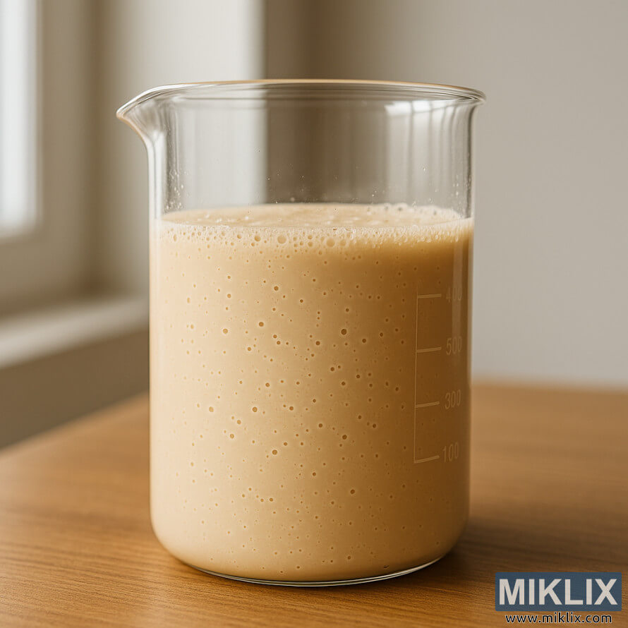 StiklinÄ menzÅ«ra su kreminiu mieliÅ³ miÅ¡iniu ant medinio pavirÅ¡iaus natÅ«ralioje Å¡viesoje.