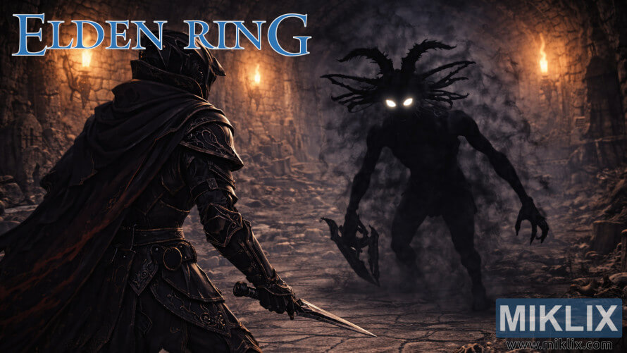Fan art of a Tarnished warrior in Black Knife armor facing the shadowy Cemetery Shade inside a torch-lit stone catacomb in Elden Ring. Fan art of a Tarnished warrior in Black Knife armor facing the shadowy Cemetery Shade inside a torch-lit stone catacomb in Elden Ring.