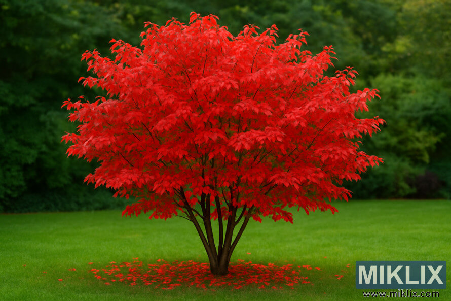 Ãrable de lâAmour au feuillage cramoisi dense et Ã  la forme compacte et arrondie Ã  lâautomne.