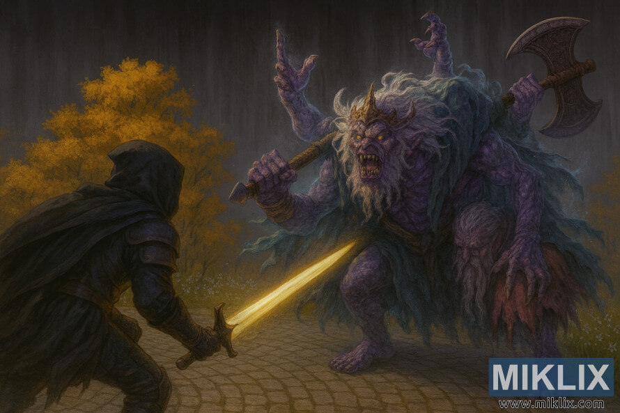 Seni peminat Elden Ring separa realistik bagi Tarnished yang melawan Godefroy spektrum yang dicantumkan dalam Keturunan Emas Evergaol